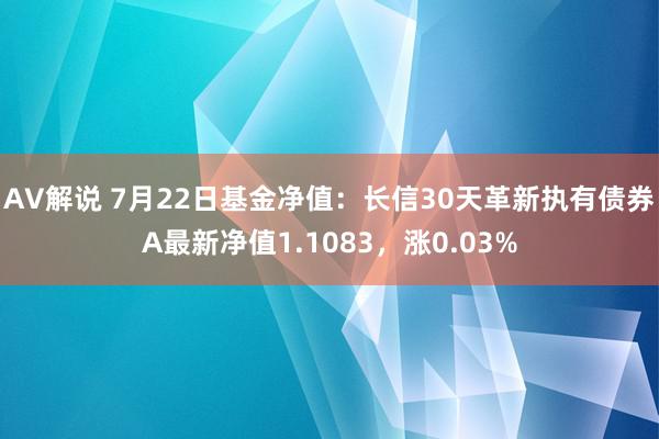 AV解说 7月22日基金净值：长信30天革新执有债券A最新净值1.1083，涨0.03%