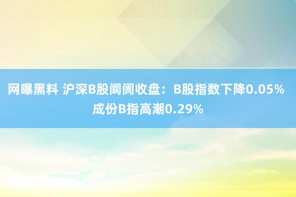 网曝黑料 沪深B股阛阓收盘：B股指数下降0.05% 成份B指高潮0.29%