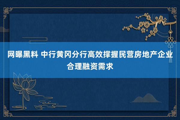 网曝黑料 中行黄冈分行高效撑握民营房地产企业合理融资需求